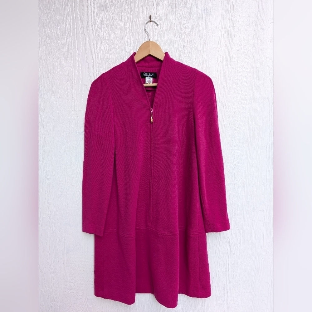 Vintage Gillian Union Made 100% Wool Fuscia Zip Up Dress Women's Size 12 Petite